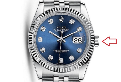 Sử dụng núm điều chỉnh để chỉnh ngày đồng hồ Rolex